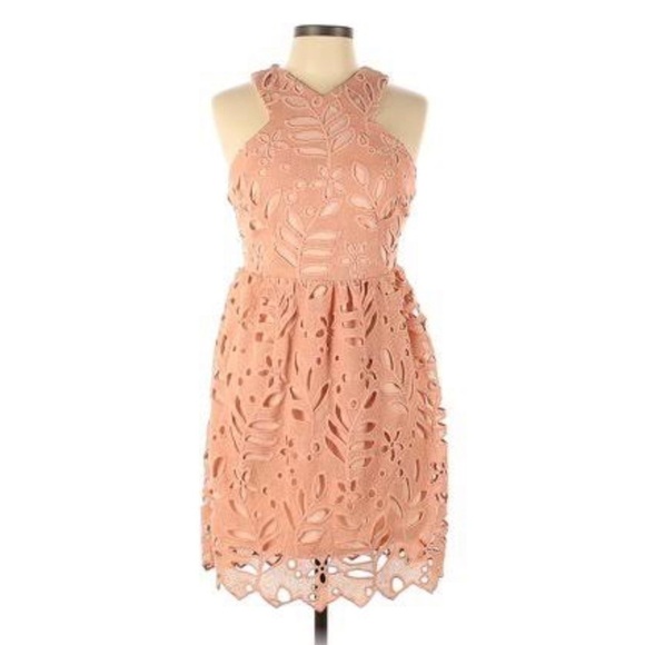 Dee Elly Floral Eyelet Halter Dress - Peach / Pale Coral / Size Small - Picture 3 of 15